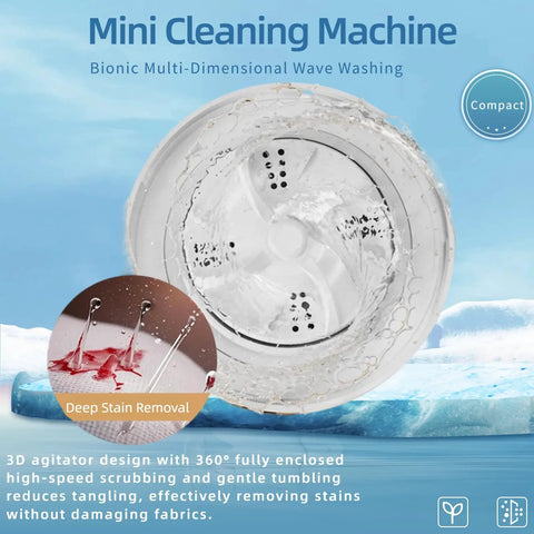 Slick Portable Mini Washing Machine With Digital Touch Controls And Usb Rechargeable Design Perfect For Underwear Socks And Delicates In Dorms Or Rvs Is A Straight Up Game Changer, shown with bionic multi-dimensional wave washing feature.