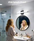 Woman using Slim 16 Inch LED Vanity Light Bar Over Mirror For Restroom IP44 Waterproof 9W Cool White 6000K Non Dimmable
