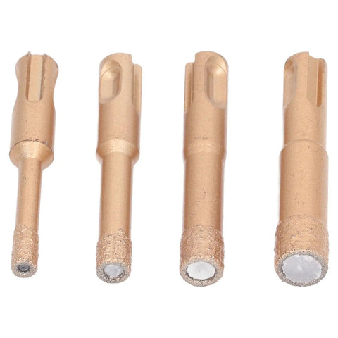 Top Tier Brazed Hole Saw Kit 4 Piece Tile Glass Marble Granite Hole Opener Heavy Duty Shank Drill Bits For Tough Hard Materials And Smooth Cutting Results, 4-piece set