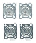 Twelve Piece Set Of One Inch Swivel Casters Featuring Cushioned Rubber Wheels And Polished Silver Ball Bearings, four caster plates.