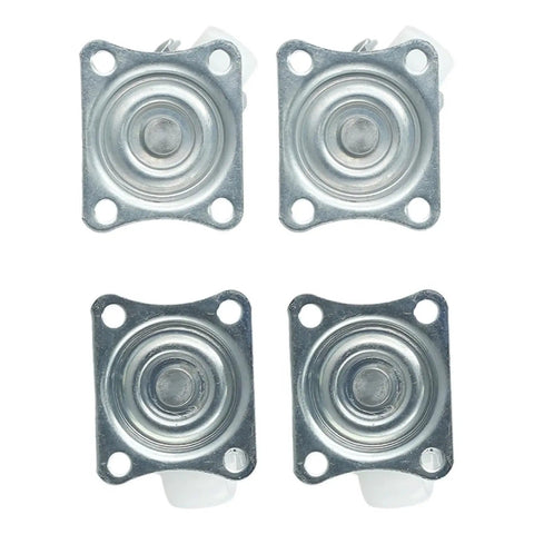 Twelve Piece Set Of One Inch Swivel Casters Featuring Cushioned Rubber Wheels And Polished Silver Ball Bearings, four caster plates.