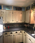 Kitchen with Gray Black Marble Soapstone Vinyl Countertop Wrap Peel And Stick Waterproof Backsplash Cover, beige cabinets