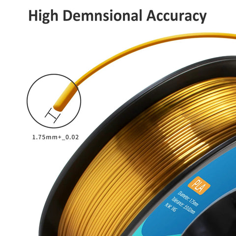 Silk Gold PLA Filament 1Kg Spool 1.75mm High Detail Dimensional Accuracy 0.03mm Smooth Glossy Silk Finish for 3D printing