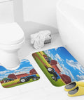 Farm Tractor Print Bath Rug Set 2 Piece Non Slip U Shaped Contour Toilet Mat And Plush Bath Mats Ultra Soft Absorbent Velvet Machine Washable