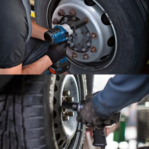 Using One And A Half Inch Deep Impact Socket Half Inch Drive Workhorse Chrome Moly Six Point Axle Nut Tool on a wheel.