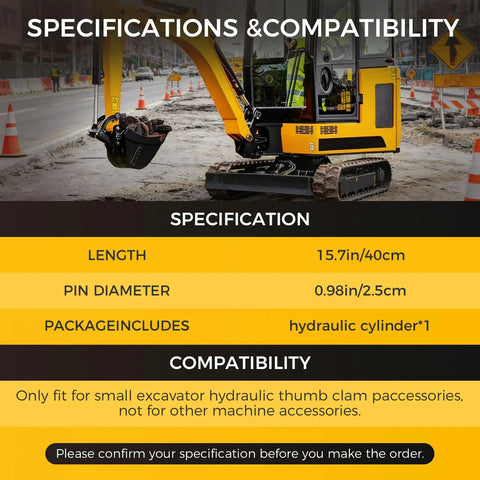 Excavator with specifications for 25 Millimeter Hydraulic Thumb Cylinder For Mini Excavators Up To 3 Tons With Single Hole Thumb Clip