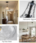 WILON 11" Hammered Glass Pendant Lights Kitchen Island Black in a hallway with clear glass shade and black base.