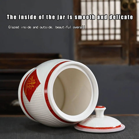 Gotta Love This Hella Spacious Ceramic Rice Crock Hits Different Chinese Style Porcelain Storage Jar 15kg with a smooth glossy interior.