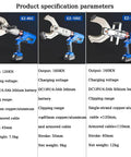 Cordless Hydraulic Cable Cutter With LED Display And Battery, showing three models with specifications for aluminum and copper cables.
