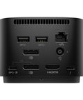 Close-up of Thunderbolt G4 Docking Station Powering Dual Monitors, USB-C And Hdmi Hub with multiple ports.