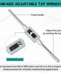 Adjustable Tap Wrench M6 To M20 For 1/4 To 3/4 Inch Taps Heavy Duty Metalworking Tool with steel handle and adjustable jaws