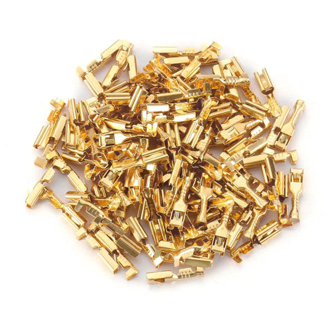 Gold Tone 2.8mm Spade Terminal Connectors, Female And Male Quick Splice Crimp, Non Insulated, 20-18 AWG, 2mm Cable Diameter, Pack Of 200