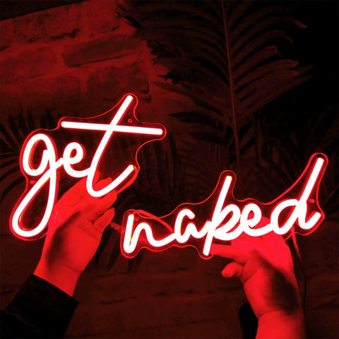 Get Naked Neon Sign Red LED Art Light For Bathroom And Bedroom Funny Aesthetic Letters Wall Decor For Parties And Couples Ideal Gift For Boyfriend Girlfriend Lover Wedding Anniversary Gift 20 Inch