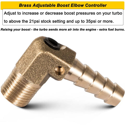 Brass Adjustable Boost Elbow Controller for Dodge Cummins 1994-1998 P7100 Injection Pumps, Compatible With Holset HX35W HX40W HY35W Turbos