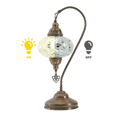 Turkish Swan Neck Mosaic Table Lamp Handcrafted Stained Glass Tiffany Style Bedside Desk Light With US Plug And E12 Socket