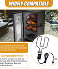 1650W Universal Electric Smoker Heating Element With Adjustable Thermostat Controller diagram and in-use view in smoker