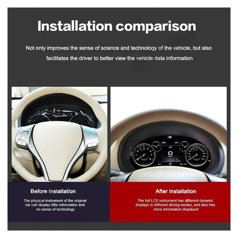 Installation comparison of Nissan 12.3 Inch LCD Dashboard Instrument Panel Digital Cluster Smart Gauges Module For Teana X Trail Qashqai 2013 2022 Replacement Upgrade With Built In Circuit Board Indicator Lamp And Motor Module For Stable Idle And Smooth Acceleration
