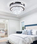 Bedroom with 16 Inch Sleek Modern Crystal Chandelier Chrome Flush Mount Ceiling Light Fixture With Five Tiers Led For Dining Room