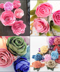 Image of paper flowers created using the 12 Piece Slotted Quilling Tool Set for Paper Crafting, showcasing various colors and sizes.