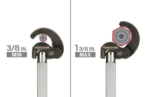 Telescoping Basin Wrench Ten To Seventeen Inch Long Reach, Reaches One Hundred Eighty Degree Pivot, Adjustable Jaw Fits Three Eighths To One And Three Eighths Inch Nuts On Faucets And Valves, Pro Grade Plumber Tool For Tight Spaces.