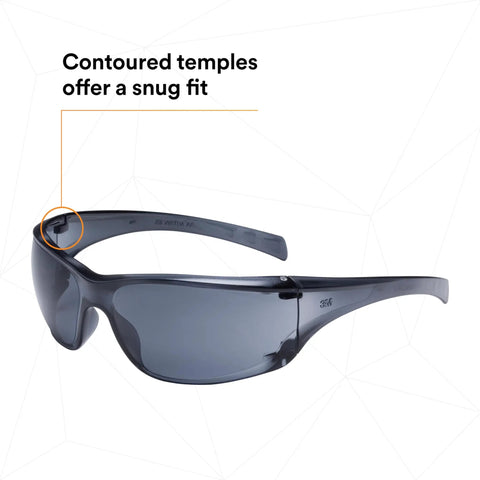 Virtua AP Safety Glasses with High Wrap Gray Lens Gray Frame Side Shields Lightweight All Day Comfort Under 1 Oz ANSI Z87 Certified