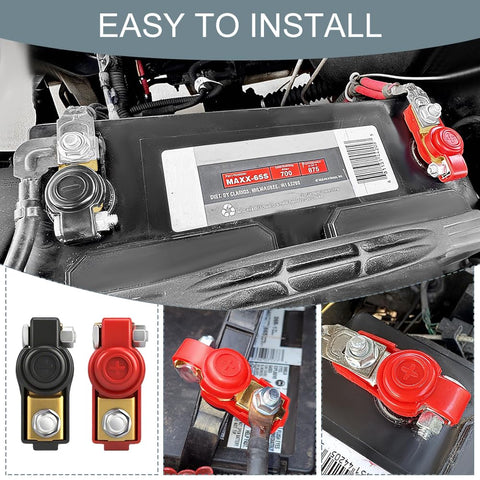 Go To Universal Negative And Positive Car Battery Terminal Kit with copper ends installed on car battery