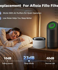 2 Pack H13 Filter For Fillo Halo Mooka Allo Replacement 3 In 1 High Efficiency Filtration For Fillo Air Purifier Compatible With Honati Miroco Vanaheim Saki next to sleeping woman in quiet room