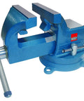 Heavy Duty 6 Inch Bench Vise With Pipe Jaws 360 Degree Swivel Base Precision Ground Jaws Induction Hardened Anvil Drop Forged Alloy Steel Construction Tough As Nails Build For Pro Shop Projects, blue