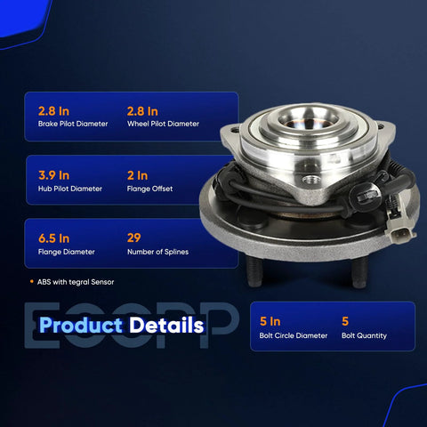 Beefy Front Wheel Hub Bearing Assemblies With ABS For Jeep Grand Cherokee Commander 2005-2010 5 Lug OE Replacement 513234