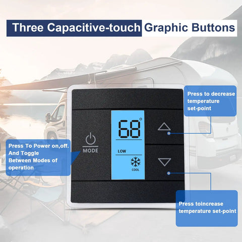 RV Single Zone Wall Thermostat With Capacitive Touch Sensor For Dometic ACs And Furnaces Blue Backlit LCD Display