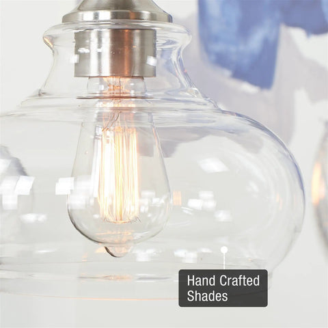 Close-up of Clear Schoolhouse Glass Pendant Shade Replacement 9 Inch by 6 Inch for Pendant Lights Modern Chandelier