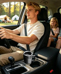 Built Different Twin Voltage Car Kettle That Keeps Your Morning Brew Hot Without The Hassle Featuring Slick Stainless Steel Body, used while driving.