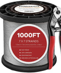 1000Ft One Eighth Inch T316 Stainless Steel Cable For Deck Railing And Balustrade, 7x7 Aircraft Wire Rope, DIY Kit with Cutter