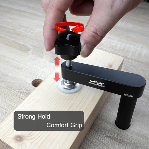 Two Pack Three Quarter Inch Bench Dog Clamps For Woodworking Anti Twist Design With Silicone Pads 19mm Workbench Compatibility Aluminum Build Delivers Strong Scratch-Free Secure Hold For Craftsmen And DIYers. clamp on wood board
