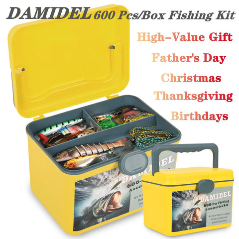 600 Piece Tackle Box Fishing Kit With Hooks Sinkers Swivels Snaps Topwater Lures Spoons Soft Plastics Jig Heads Frogs Minnows And More Gear For