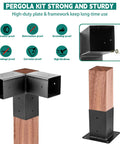 6x6 Pergola Bracket Kit With Powder Coated Carbon Steel Post Brackets, corner hardware, 0.1in thick plate on wooden post