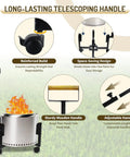 Beefy Rolling Stand With Telescopic Handle For 19.5 Inch Smokeless Fire Pits features reinforced wheels and adjustable handle.