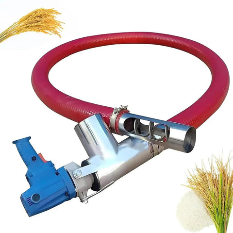 Heavy-Duty 1500W Screw Conveyor With 60-Inch Reach showcasing flexible red hose and metal auger for bulk material transfer.