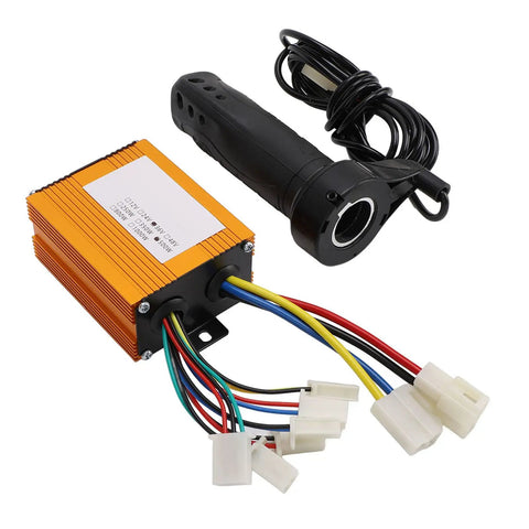 36V 500W Brushed Electric Bike Controller With Throttle Grip Kit Strong Heat Dissipation Aluminum Alloy Construction For Electric Bikes Trikes And Motorcycles Durable Performance Gold Finish showing components and cables