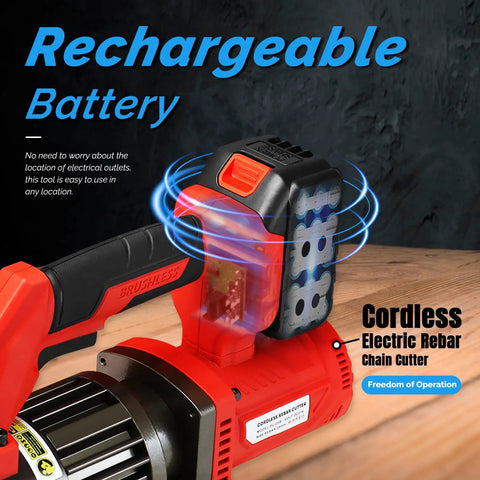 Loschen Cordless Rebar Chain Cutter Portable Electric Hydraulic Tool For Cutting Metal Chains Locks And Steel Cables Up To 10mm With Li Ion Battery Included Versatile Handheld Device for recharging battery design.
