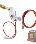 Front view pilot assembly for Mr Heater Portable Buddy MH9B with red hoses and brass fittings on metal bracket
