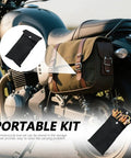 Compact Motorcycle Tool Kit with Pliers, Double Ended Spark Plug Socket, Screwdriver, Wrenches, and Storage Bag on bike