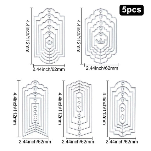 Five Set Of Thirty Six Bookmark Die Cuts And Tag Dies With Embossing Stencils For Scrapbooking, 5 designs, metal, 4.4x2.44 inch