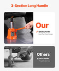VEVOR 20-ton orange low-profile welded hydraulic bottle jack with 6.69–12.6 in lifting range and 3-section long handle