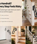 Rock Solid Wall Mount Handrail For One To Three Steps Outdoor Hella Durable Safety Railing, black metal grip on stairs.