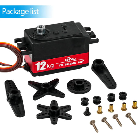 Beefed Up 12Kg Low Profile Digital Servo With Waterproof Full Metal Gear, Ultra High Speed 0.09 To 0.12 Sec Per 60 Degrees, 4.8 To 7.2V, 180 Degree Sweep, TD-9512MG with accessories