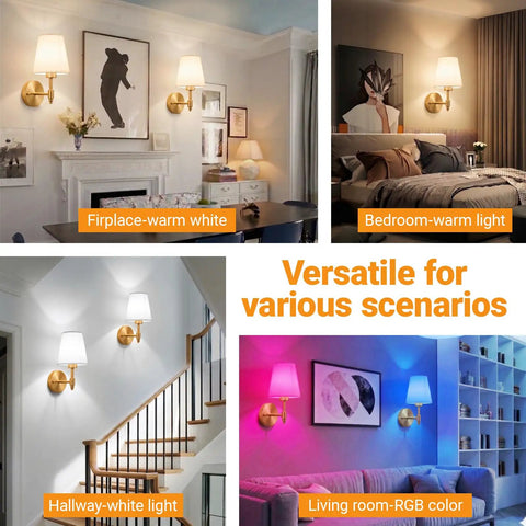 Wireless Battery Operated Wall Sconces Set Of 2 With Peel And Stick Indoor Lights No Wiring Nonsense Needed Super Bright Renter Friendly Home Decor Upgrade Package in warm white and RGB color settings.
