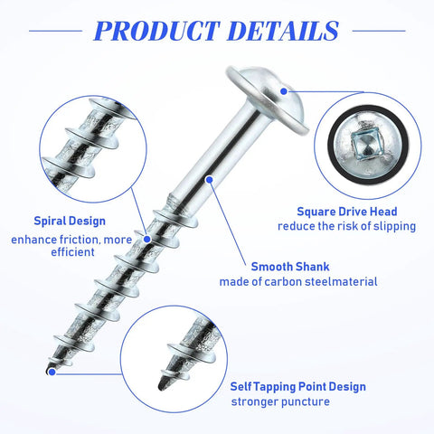 Close-up of Heavy Duty 1200 Piece Pocket Hole Screws Bulk 8 By One And A Quarter Inch Zinc Pocket Wood Screws with design features