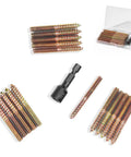 16 Pack One Quarter By Two Inch Hanger Bolts With Driver Bit Heavy Duty Threaded Fastener Kit For Furniture Build Out And Diy Projects No Sweat Assembly Rock Solid Grip Every Time displayed with driver bit and arranged screws.