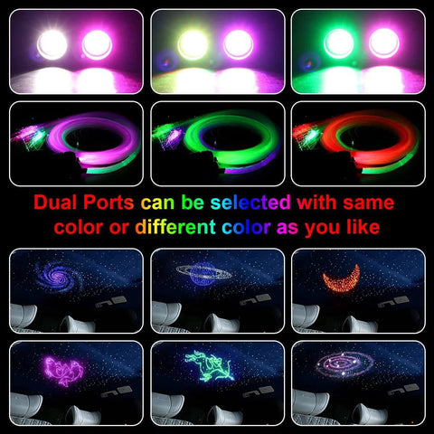 Dual Port Fiber Optic Light Kit For Cars And Homes With RGBW Sound Activated Heads, various light colors and ceiling effects.
